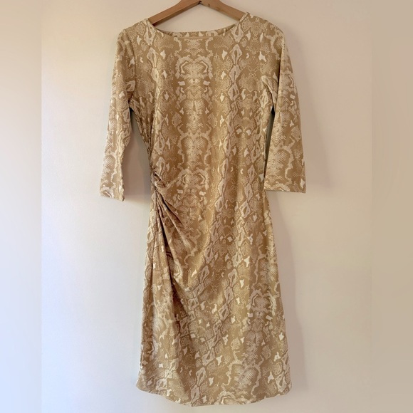 J. McLaughlin Beige Snake Print Long Sleeve Dress size Small EUC - Picture 1 of 7